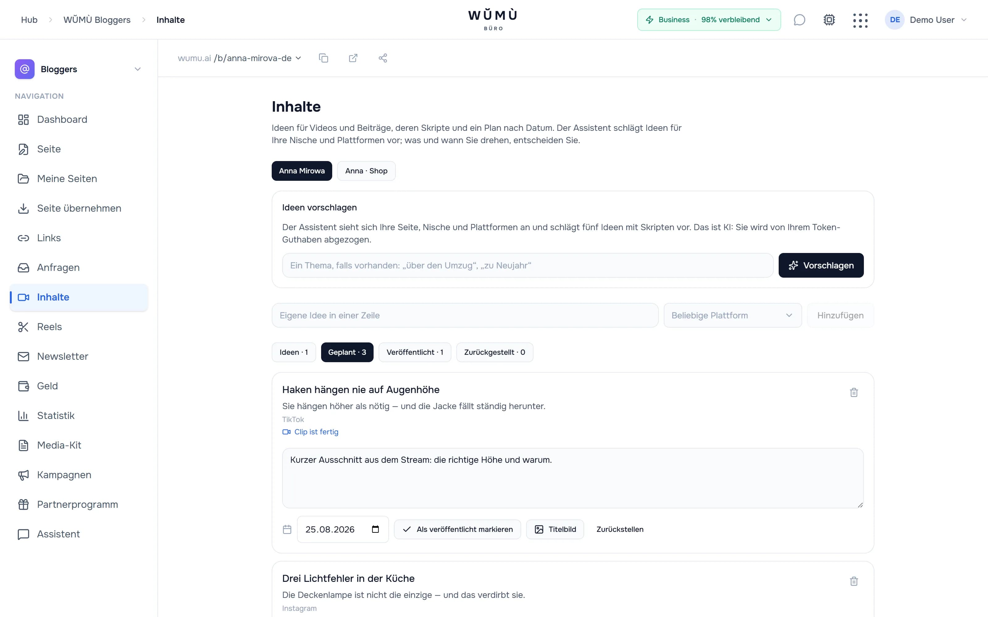 Contentplan: Ideen, Skripte und Termine