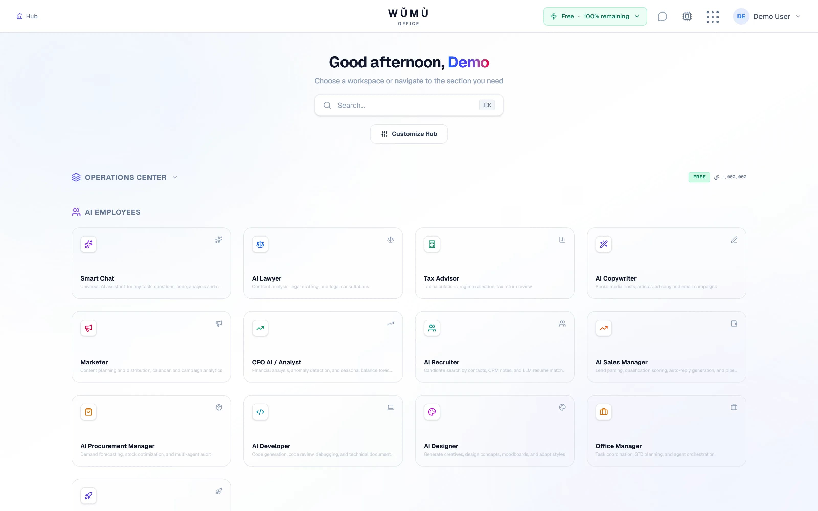 WŬMÙ Office workspace: documents, spreadsheets and AI agents
