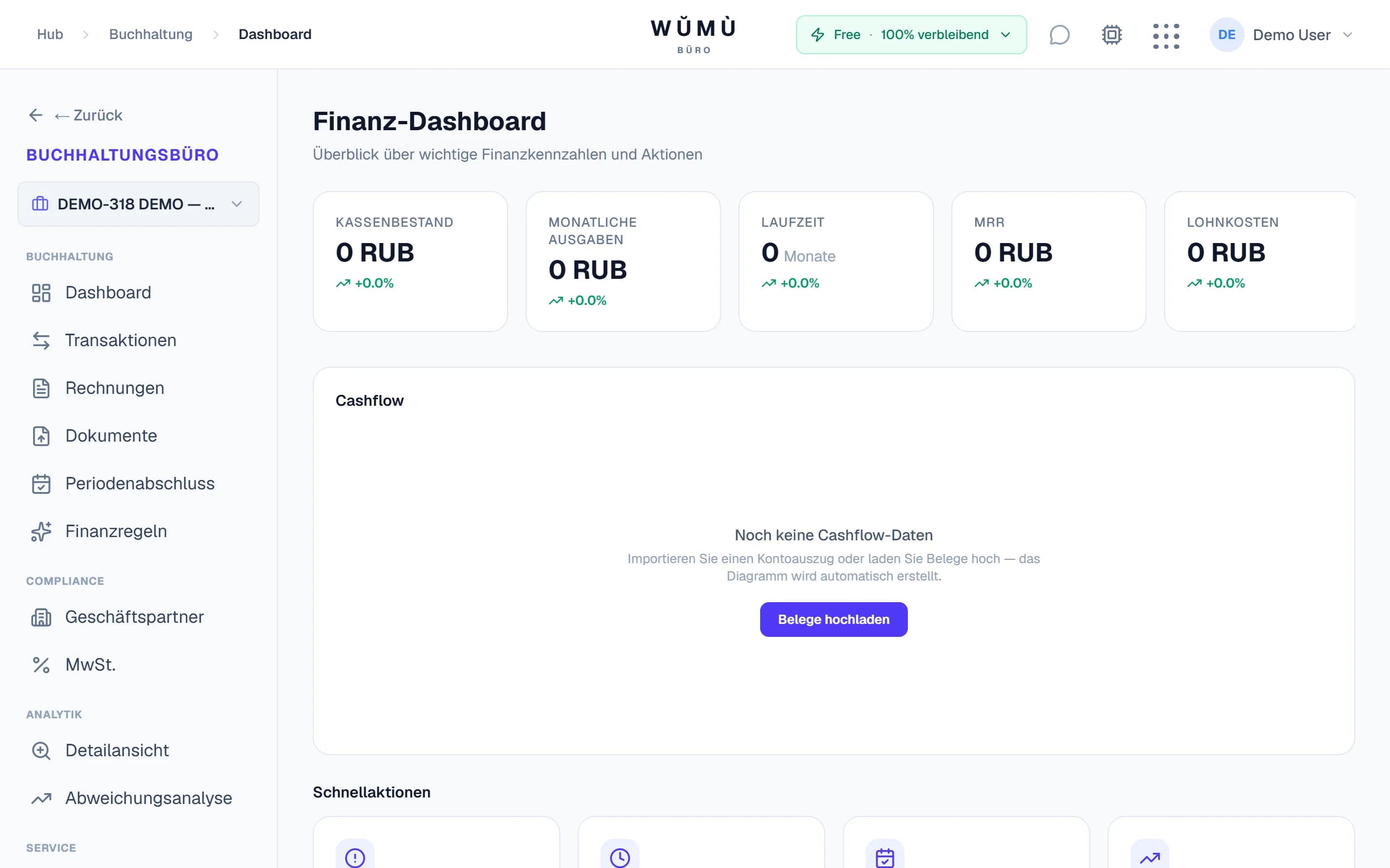 WŬMÙ accounting dashboard with rouble cash flow