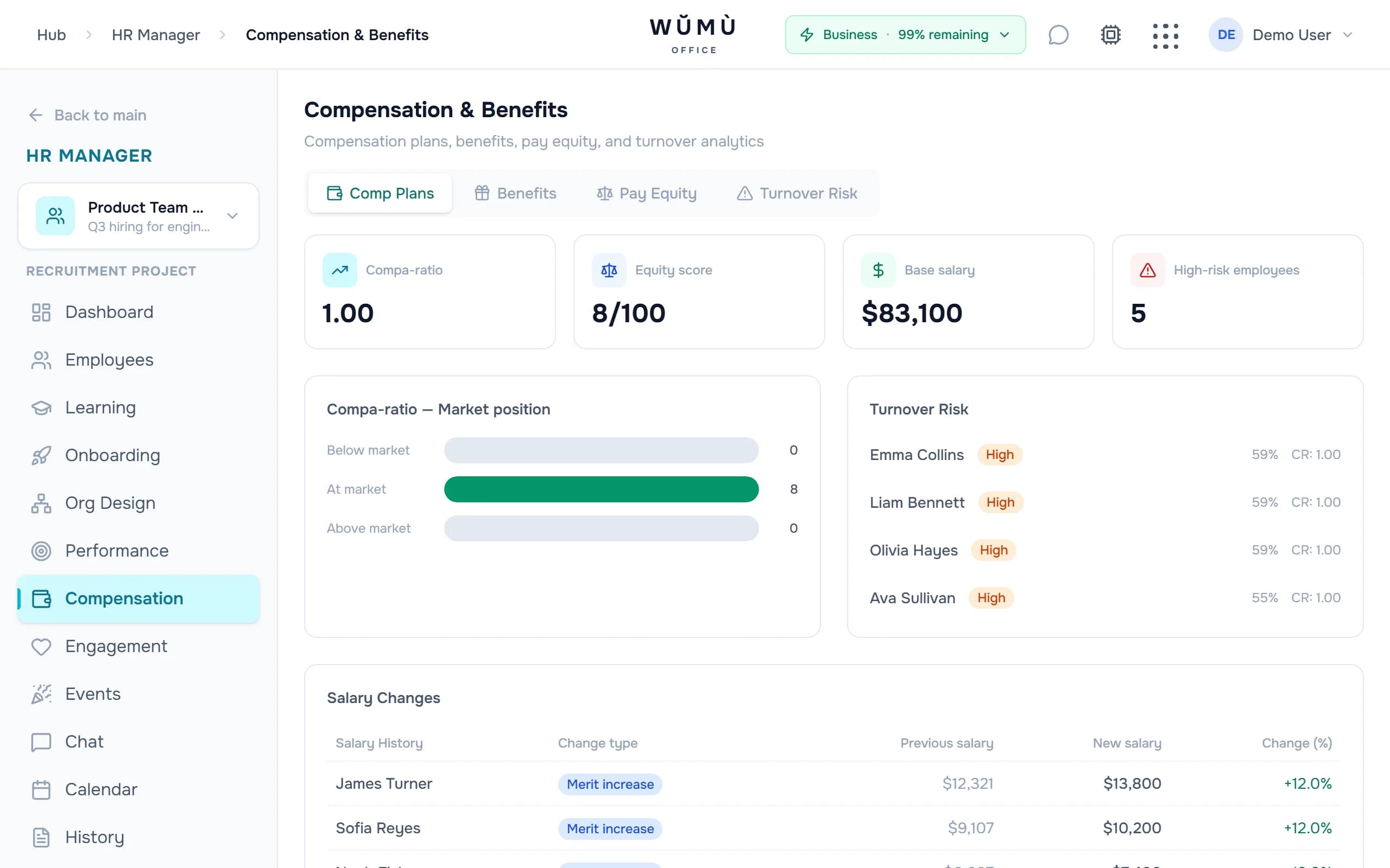 Compensation analytics and pay-equity audit in WŬMÙ HR