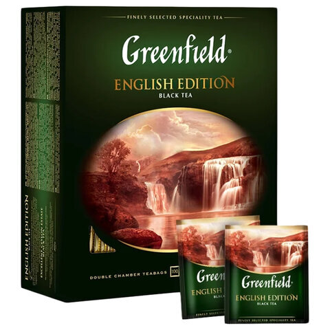 Чай GREENFIELD (Гринфилд) "English Edition", черный, 100 пакетиков по 2 г, 1383-09
