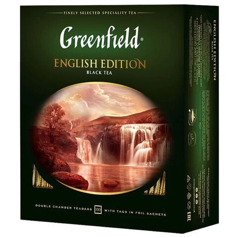 Чай GREENFIELD (Гринфилд) "English Edition", черный, 100 пакетиков по 2 г, 1383-09