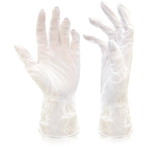Перчатки виниловые КОМПЛЕКТ 5 пар (10 шт.) неопудренные, размер М (средний), белые, DORA, 2004-002