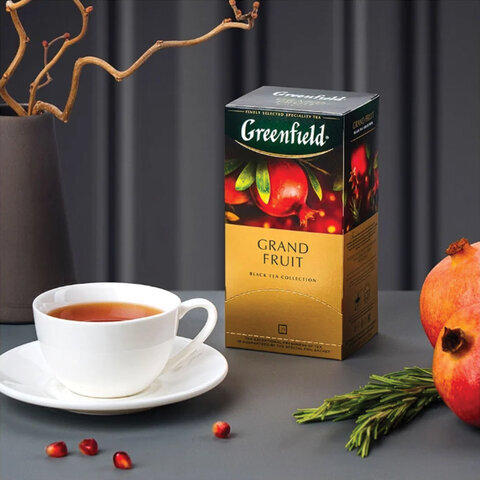 Чай GREENFIELD (Гринфилд) "Grand Fruit", черный, гранат-розмарин, 25 пакетиков в конвертах по 1,5 г, 1387-10