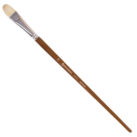 Кисть художественная профессиональная BRAUBERG ART "CLASSIC", щетина, овальная, № 18, длинная ручка, 200735