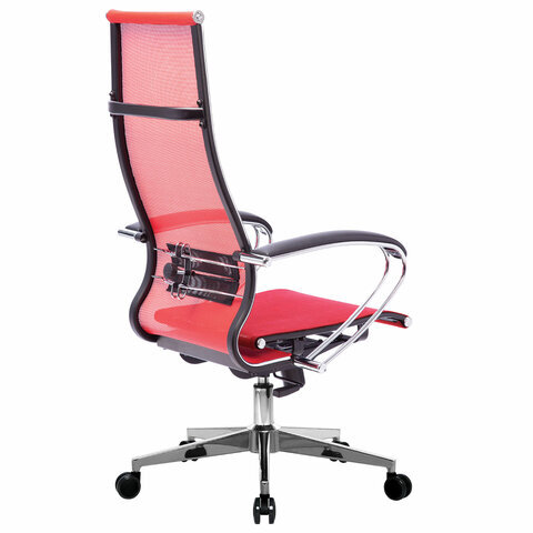 Кресло офисное МЕТТА "К-7" хром, прочная сетка, сиденье и спинка регулируемые, красное