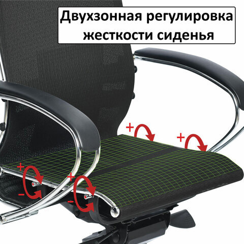 Кресло офисное МЕТТА "К-7" хром, прочная сетка, сиденье и спинка регулируемые, светло-зеленое