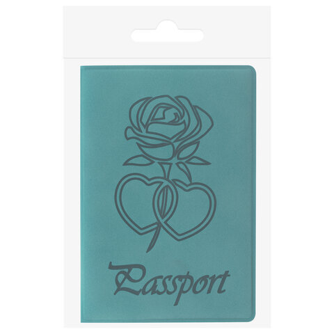 Обложка для паспорта STAFF, бархатный полиуретан, "Роза", темно-бирюзовая, 237620