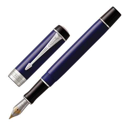 Ручка перьевая PARKER "Duofold Classic International Blue & Black CT", корпус синий, палладиевые детали, черная, 1947985