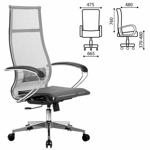 Кресло офисное МЕТТА "К-7" хром, прочная сетка, сиденье и спинка регулируемые, серое
