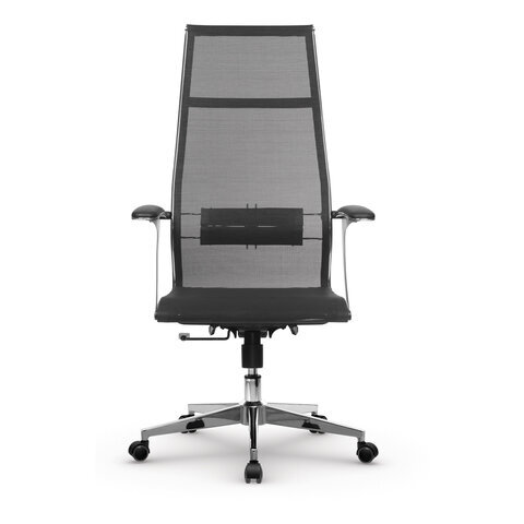 Кресло офисное МЕТТА "К-7-Т" хром, прочная сетка, сиденье и спинка регулируемые, черное