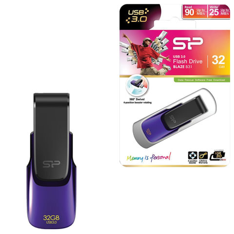 Флеш-диск 32 GB SILICON POWER Blaze B31 USB 3.1, фиолетовый, SP32GBUF3B31V1U