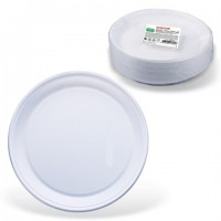 Одноразовые тарелки плоские, КОМПЛЕКТ 100 шт., пластик, d=220 мм, "СТАНДАРТ", белые, ПП, холодное/горячее, ЛАЙМА, 602649