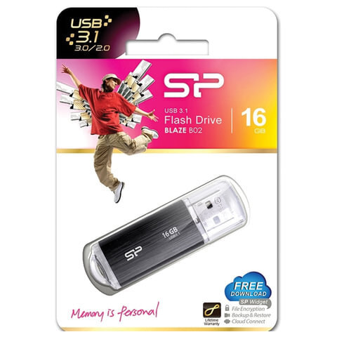 Флеш-диск 16 GB, SILICON POWER Blaze B02, USB 3.1, черный, SP16GBUF3B02V1K