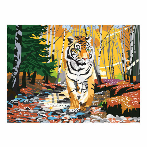 Картина по номерам А3, ОСТРОВ СОКРОВИЩ "Амурский тигр", акрил.краски, картон, 2 кисти, 663236