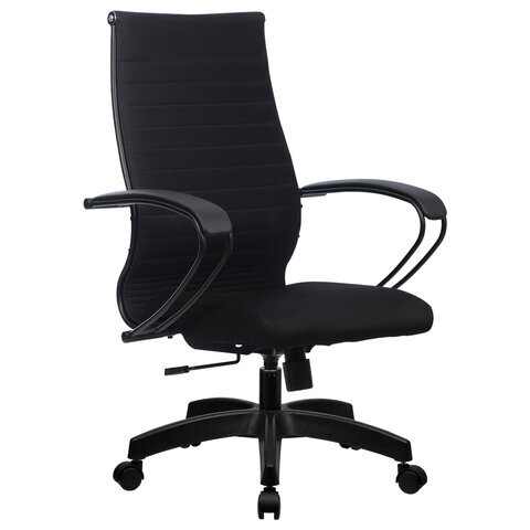 Кресло офисное МЕТТА "К-19" пластик, ткань-сетка, сиденье и спинка мягкие, черное
