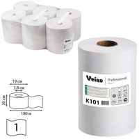 Полотенца бумажные рулонные VEIRO Professional (Система H1), КОМПЛЕКТ 6 шт., Basic, 180 м, белые, K101