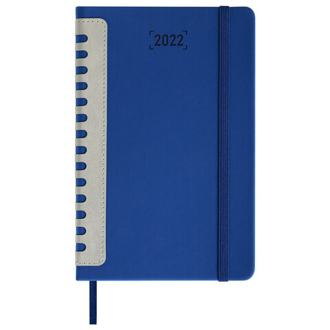 Ежедневник датированный 2022 А5 138x213 мм BRAUBERG "Original", под кожу, темно-синий/серый, 112837