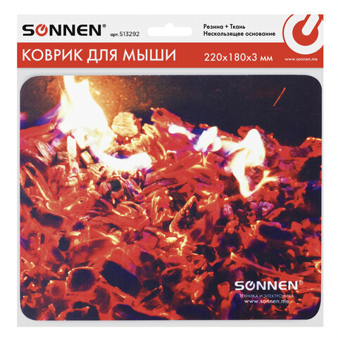 Коврик для мыши SONNEN "FIRE", резина + ткань, 220х180х3 мм, 513292