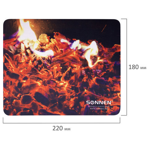 Коврик для мыши SONNEN "FIRE", резина + ткань, 220х180х3 мм, 513292