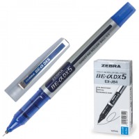 Ручка-роллер ZEBRA "Zeb-Roller DX5", СИНЯЯ, корпус серебристый, узел 0,5 мм, линия письма 0,3 мм, EX-JB2-BL