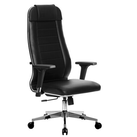 Кресло офисное МЕТТА "К-29-2D" хром, кожа, сиденье и спинка мягкие, черное