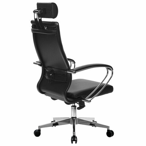 Кресло офисное МЕТТА "К-33" хром, кожа, подголовник, сиденье и спинка мягкие, черное