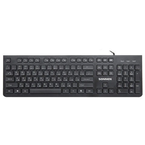 Клавиатура проводная SONNEN KB-8280,USB,104 плоские клавиши,черная,код 1С, 513510