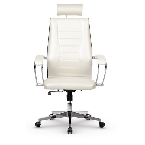 Кресло офисное МЕТТА "К-34" хром, кожа, подголовник, сиденье и спинка мягкие, белое