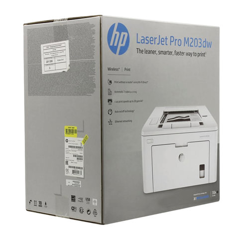 Принтер лазерный HP LaserJet Pro M203dw, А4, 28 страниц/мин., 30000 страниц/месяц, ДУПЛЕКС, Wi-Fi, сетевая карта (с кабелем USB), G3Q47A
