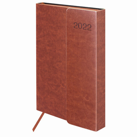 Ежедневник датированный 2022 А5 (148х218мм) GALANT Magnetic, кожзам, клапан, коричнев, 112934