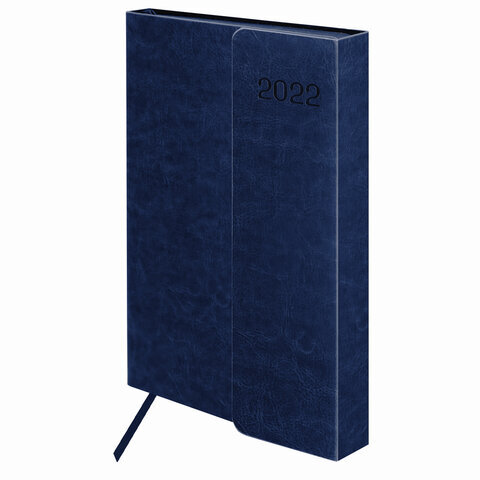 Ежедневник датированный 2022 А5 (148х218мм) GALANT Magnetic, кожзам, клапан, синий, к, 112935