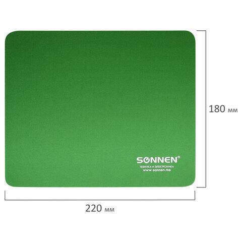 Коврик для мыши SONNEN "GREEN", резина + ткань, 220х180х3 мм, 513305