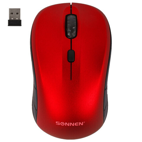 Мышь беспроводная SONNEN V111, USB, 800/1200/1600 dpi, 4 кнопки, оптическая, красная,, 513520