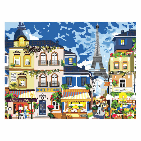 Картина по номерам А3, ОСТРОВ СОКРОВИЩ "Парижский пейзаж", акрил.краски, картон, 2 кисти, 663253