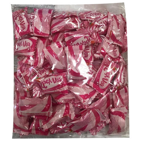 Конфеты карамель леденцовая КРЕМКА со вкусом клубники и сливок, 500 г, пакет, НК166