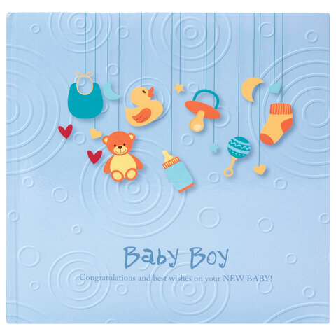 Фотоальбом BRAUBERG "Baby Boy" на 200 фото 10х15 см, твердая обложка, бумажная страница, бокс, голубой, 391144