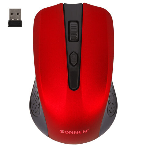 Мышь беспроводная SONNEN V99, USB, 800/1200/1600 dpi, 4 кнопки, оптическая, красная,к, 513529
