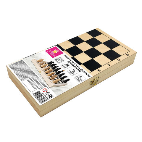 Шахматы классические обиходные, деревянные, лакированные, доска 29*29см, ЗОЛОТАЯ СКАЗКА, 664669