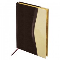 Ежедневник недатированный А5 (138х213 мм) BRAUBERG "De Luxe", комбинированная кожа, 160 л., золотой срез, коричневый/бежевый, 123403