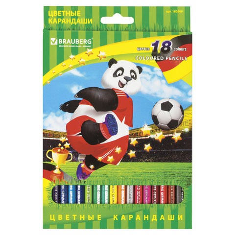 Карандаши цветные BRAUBERG "Football match", 18 цветов, заточенные, картонная упаковка, 180549