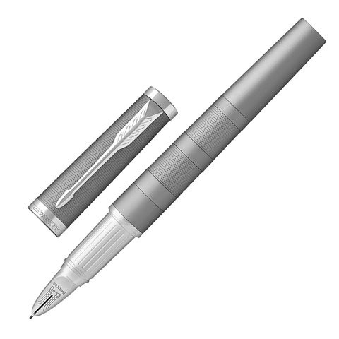 Ручка "Пятый пишущий узел" PARKER "Ingenuity Deluxe Chrome Coloured CT", корпус серебристый, хромированные детали, черная, 1931472