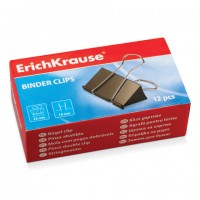 Зажимы для бумаг ERICH KRAUSE, КОМПЛЕКТ 12 шт., 25 мм, на 110 листов, черные, картонная коробка, 25087