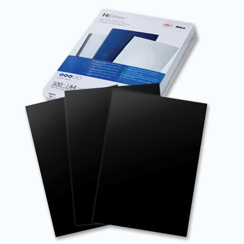 Обложки для переплета GBC (Англия), комплект 100 шт., HiGloss, А4, картон 250 г/м2, черные, CE020010