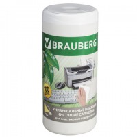Чистящие салфетки BRAUBERG "Power Clean", в тубе, 100 шт., влажные, для пластика, 510123
