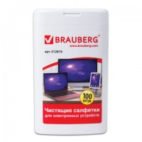 Чистящие салфетки для ноутбуков и оптических поверхностей BRAUBERG, КОМПЛЕКТ туба 100 шт., влажные, 512810
