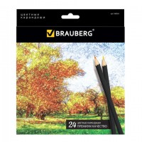 Карандаши цветные BRAUBERG "Artist line", 24 цвета, черный корпус, заточенные, высшее качество, 180565