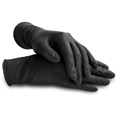Перчатки нитриловые черные, 50 пар (100шт), неопудренные, прочные, размер M (средний), 606294