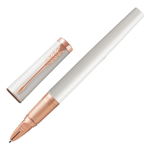 Ручка "Пятый пишущий узел" PARKER "Ingenuity Premium Pearl Lacquer PGT", корпус белый, хромированные детали, черная, 1931451