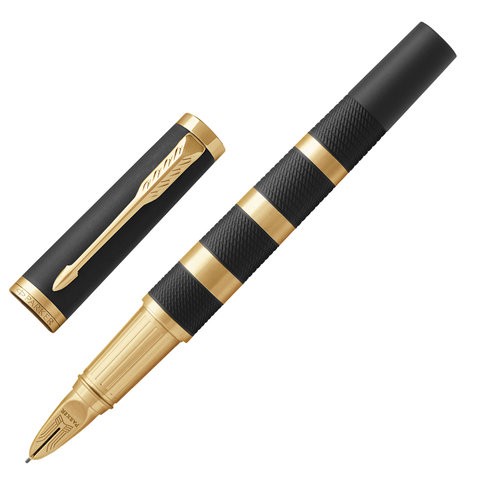 Ручка "Пятый пишущий узел" PARKER "Ingenuity Premium Black Rubber & Metal GT", корпус черный, позолоченные детали, черная, 1931442